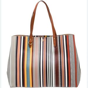✨ Tory Burch Kerrington Square Striped Tote | Multicolor | Large Shopper Bag ✨